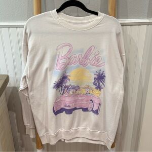 Hollister Barbie Women's Pink and Cream Graphic Sweater